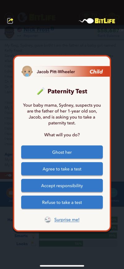 bitlife paternity test