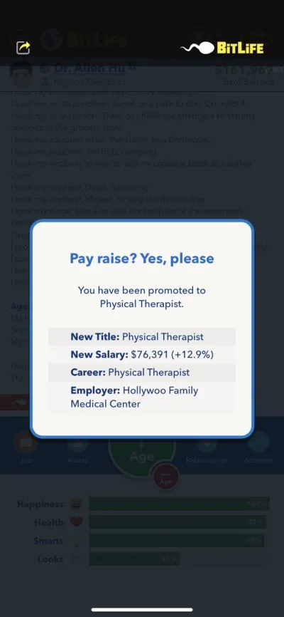 physical therapist promotion in bitlife