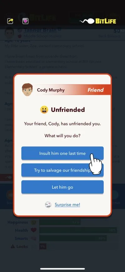 how to unfriend in bitlife