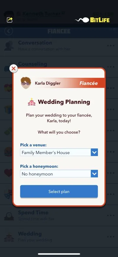 wedding planning in bitlife