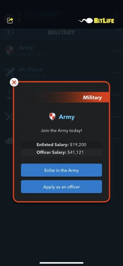 joining the army in bitlife