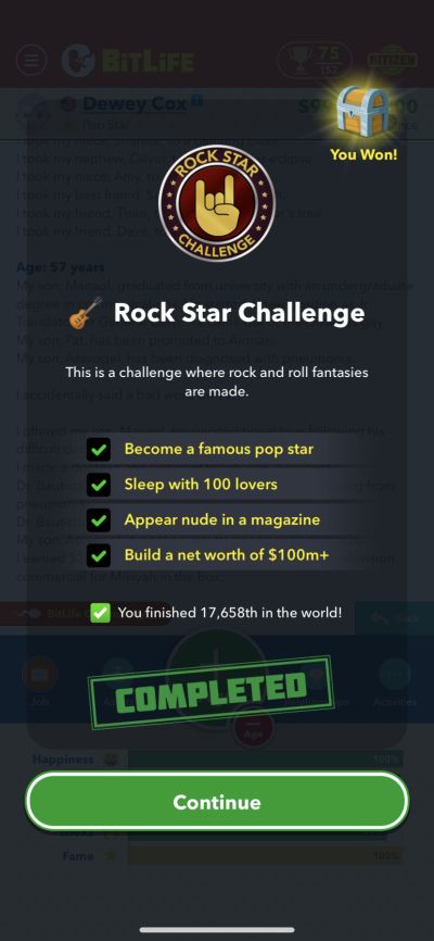 bitlife rock star challenge requirements