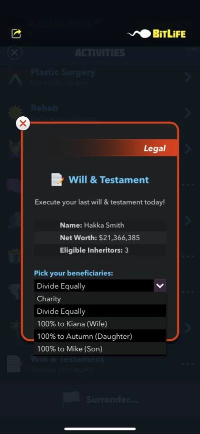 bitlife will and testament