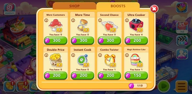 cooking frenzy end level boosts