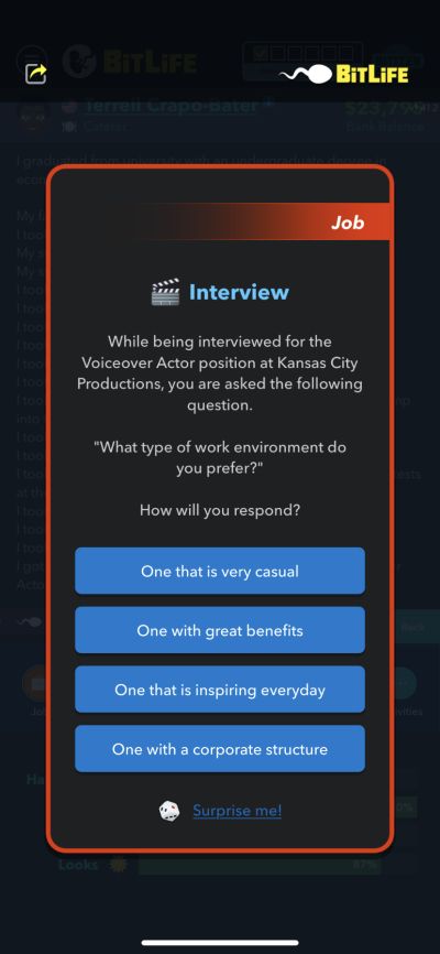 job interview in bitlife