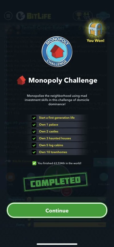 bitlife monopoly challenge requirements