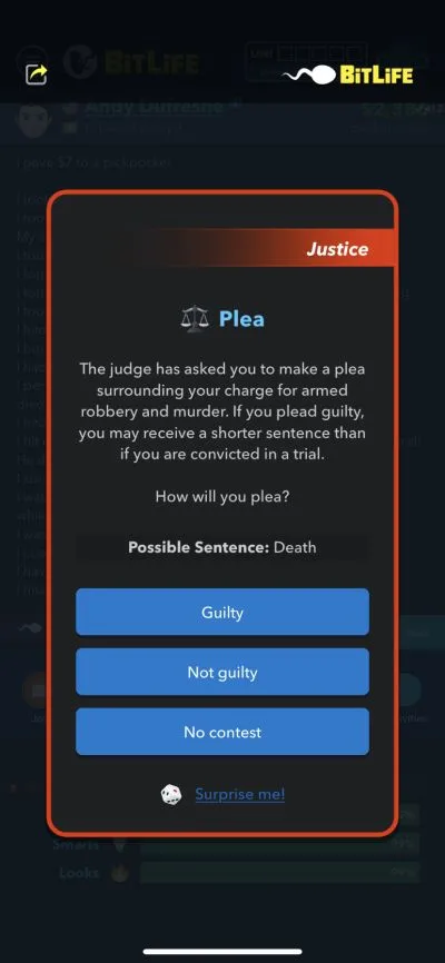bitlife plea