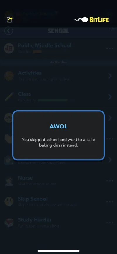 how to skip school in bitlife