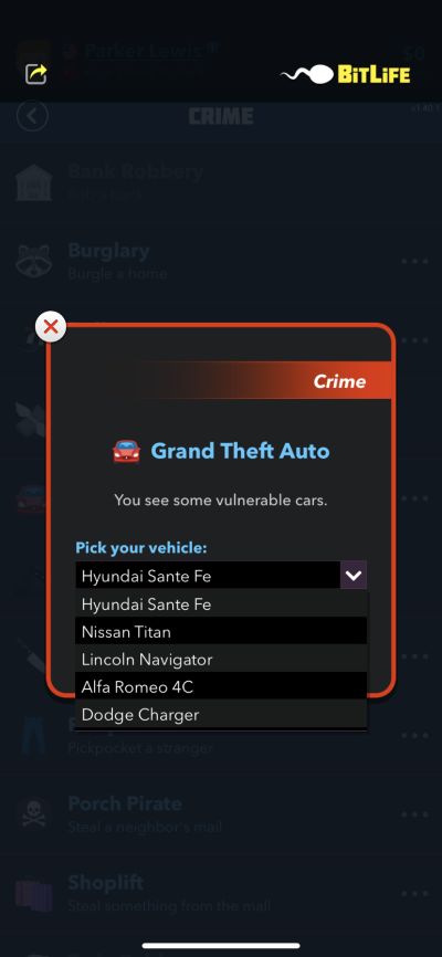 how to steal a car in bitlife