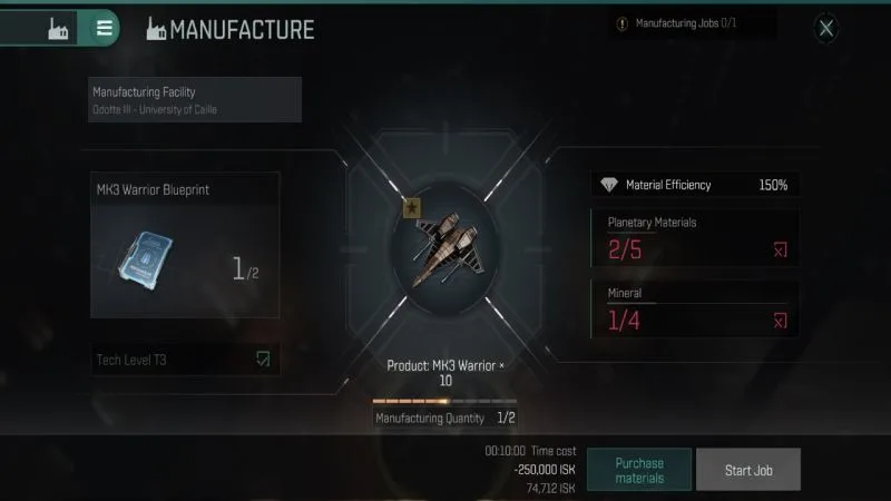 industry manufacturing in eve echoes