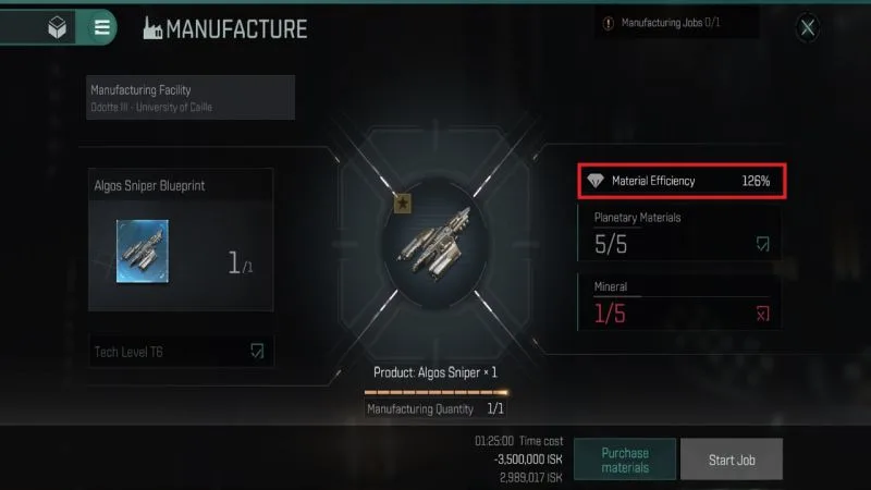 manufacturing algos sniper in eve echoes