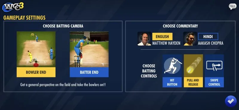 world cricket championship 3 settings