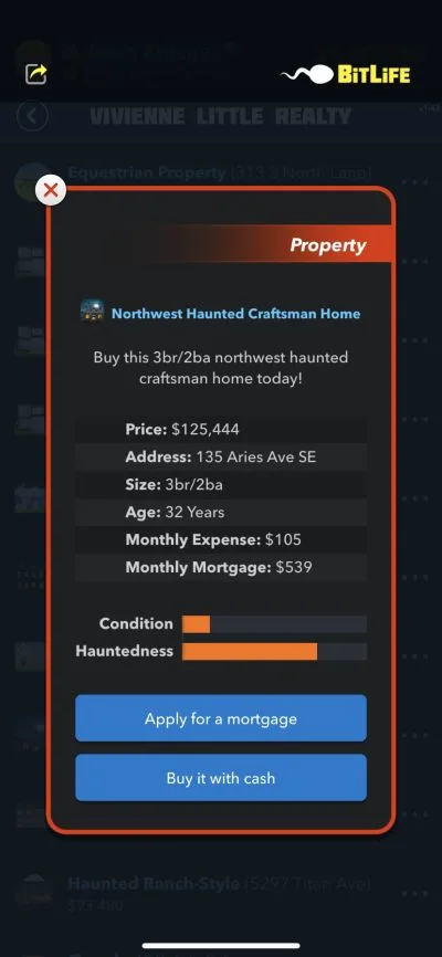 how to buy a haunted house in bitlife