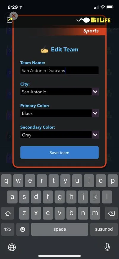how to edit team names in bitlife