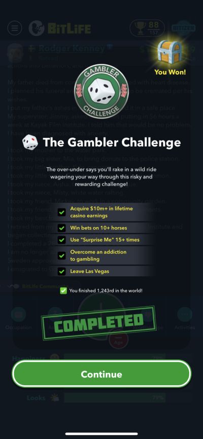 bitlife gambler challenge requirements