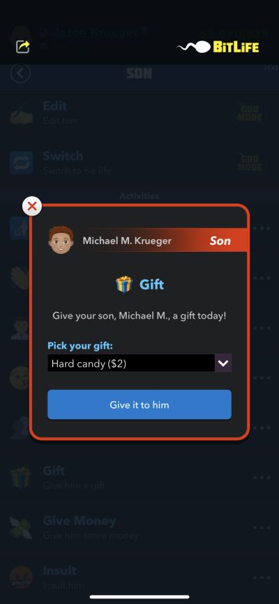 giving a candy in bitlife