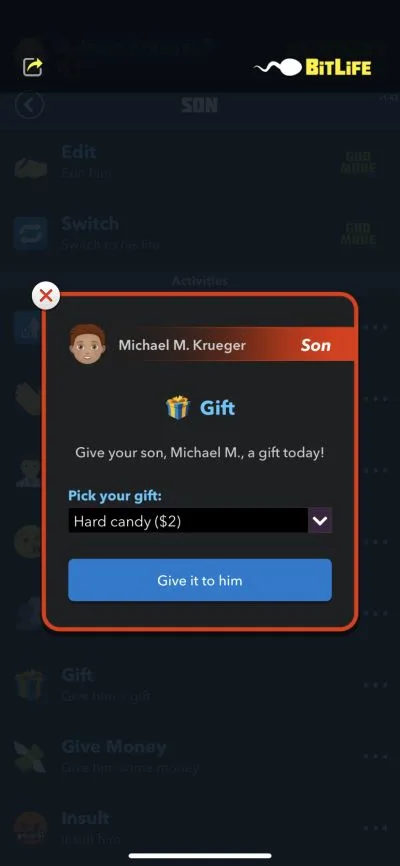 giving a candy in bitlife