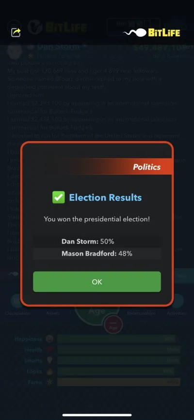 presidential election results in bitlife