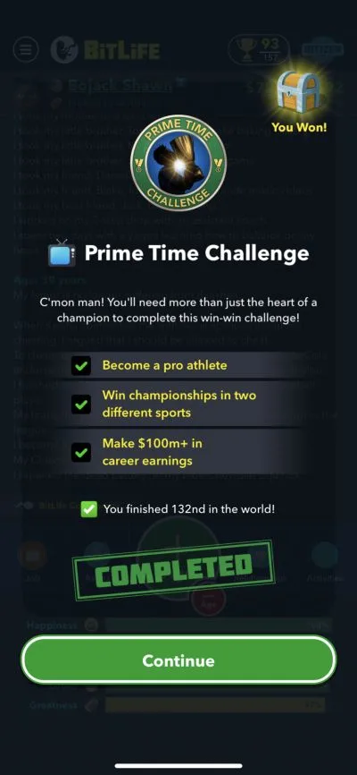bitlife prime time challenge requirements