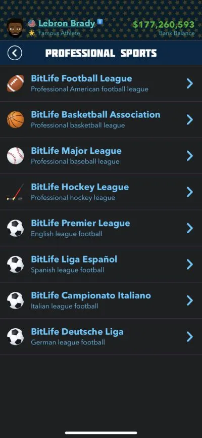 bitlife professional sports