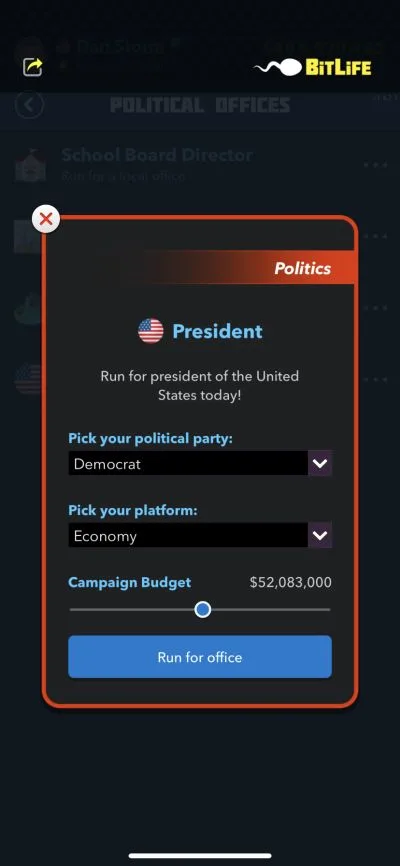 running for president in bitlife