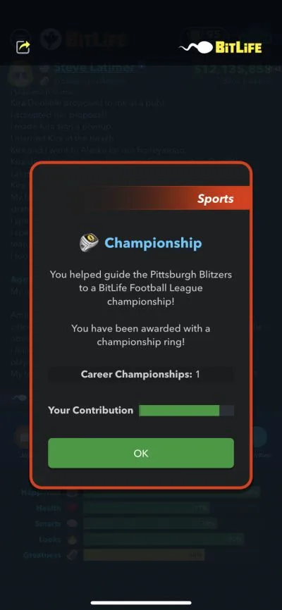 winning a football championship in bitlife