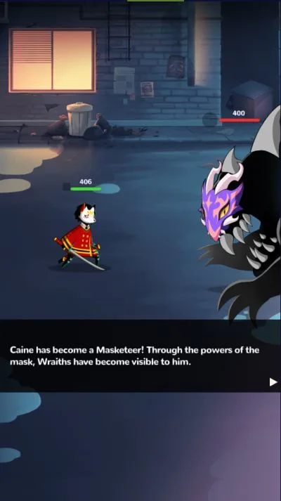 masketeers idle has fallen caine