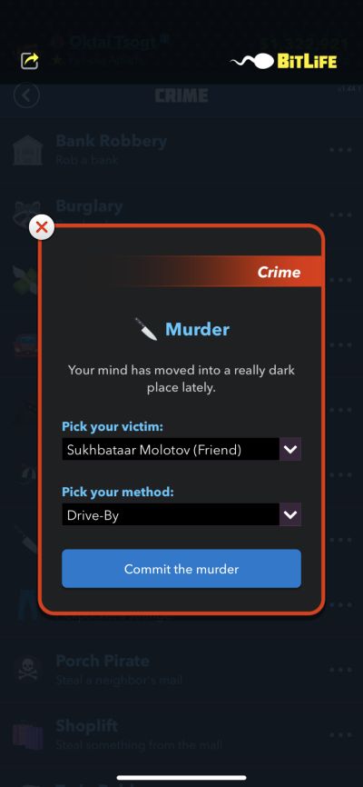 drive-by murder in bitlife