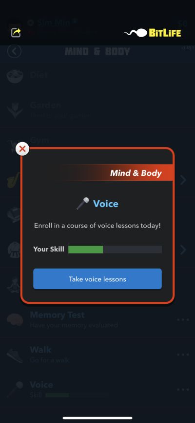 taking voice lessons in bitlife