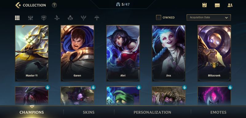 champion collection in league of legends wild rift