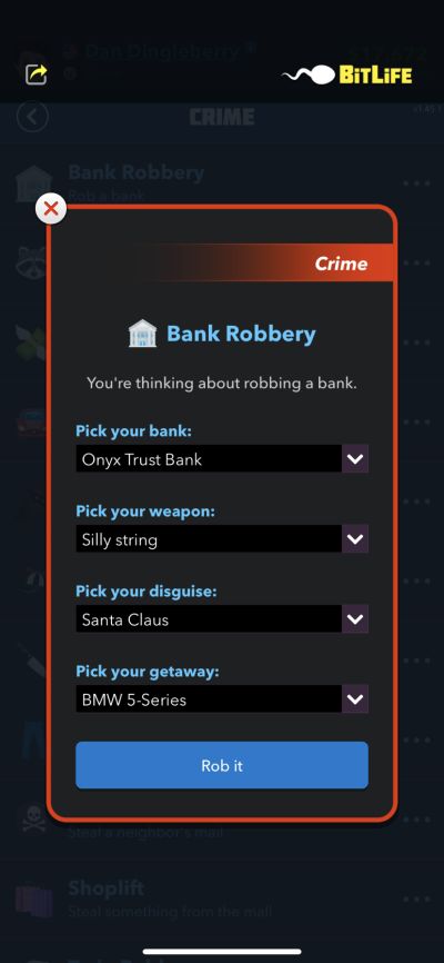 how to rob a bank in bitlife