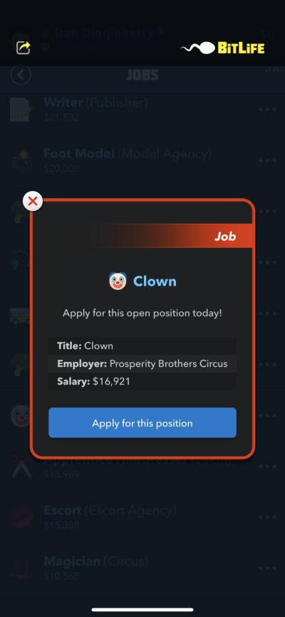 how to get a clown job in bitlife