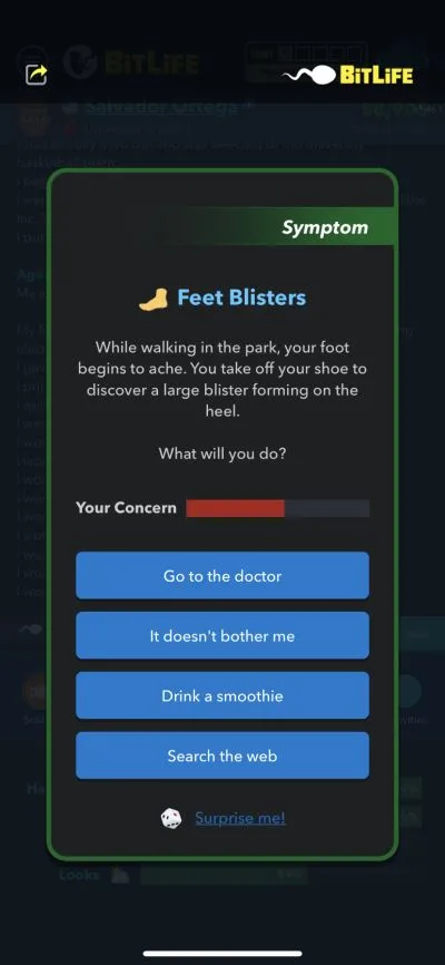 feet blisters in bitlife