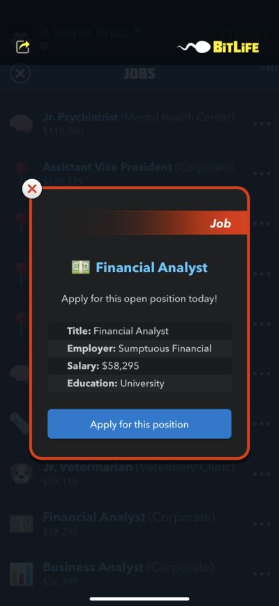 how to get a financial analyst job in bitlife