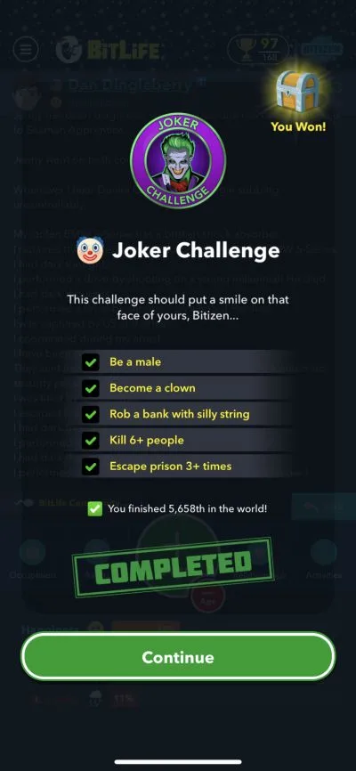 bitlife joker challenge requirements