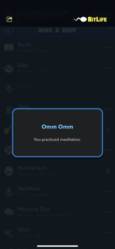 practising meditation in bitlife