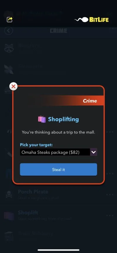 shoplifting in bitlife