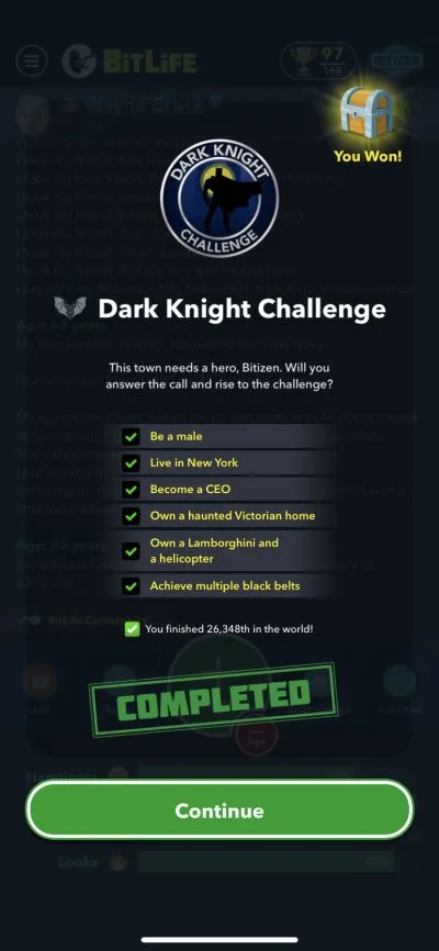 bitlife dark knight challenge requirements
