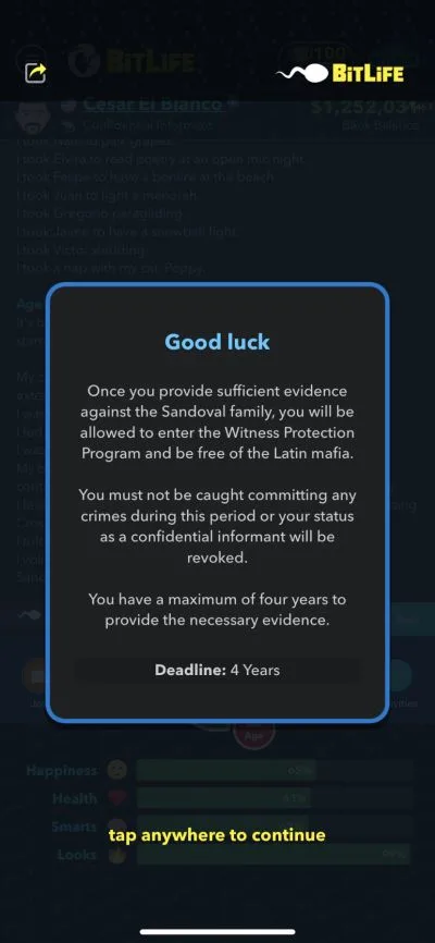 entering witness protection program in bitlife