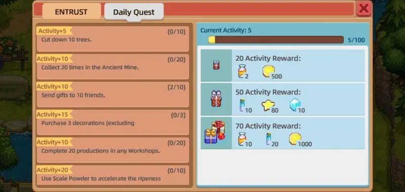 earning activity rewards in harvest town