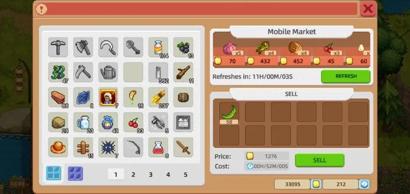selling items in harvest town