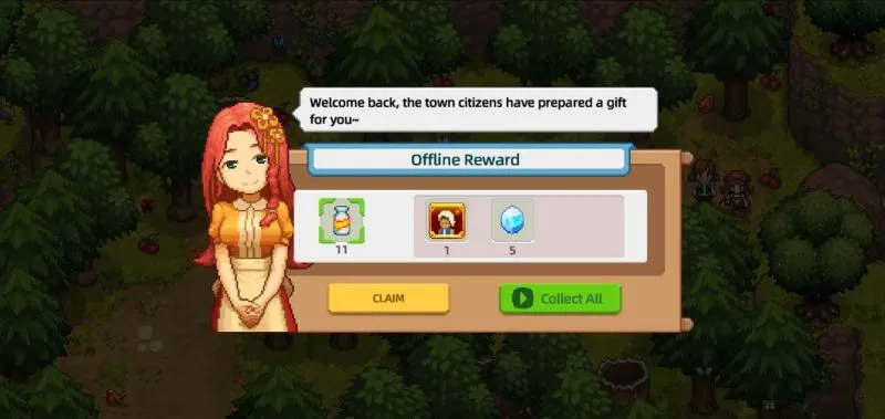 earning offline reward in harvest town