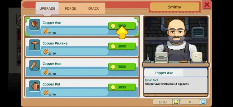 upgrading tools in harvest town