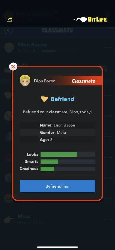 befriending a classmate in bitlife