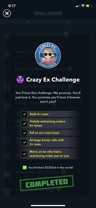 bitlife crazy ex challenge requirements