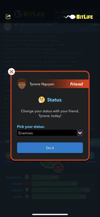 friend status in bitlife