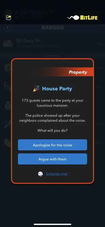 holding a house party in bitlife