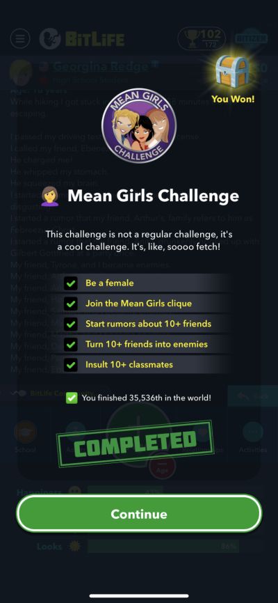 bitlife mean girls challenge requirements
