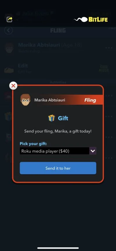 sending a gift bitlife