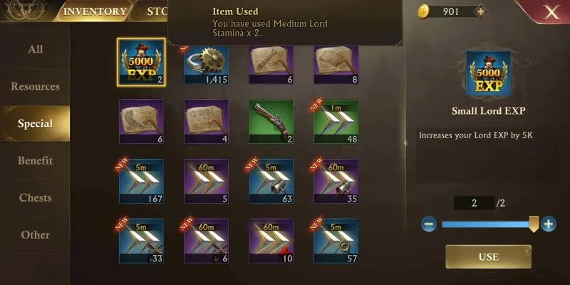 guns of glory mail and inventory